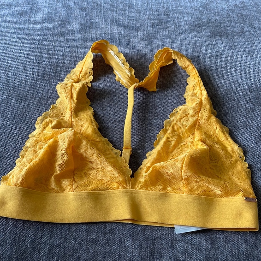 PINK yellow/gold lace bralette